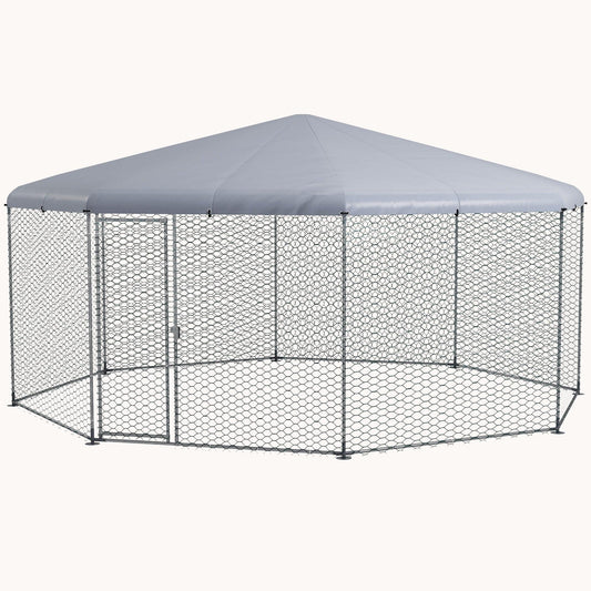 Octagonal Metal Chicken Run with Waterproof Cover, Silver