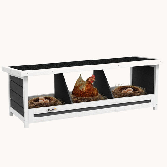 3-Hole Wooden Nesting Box with Asphalt Roof, Fits Up to 3 Hens, Gray