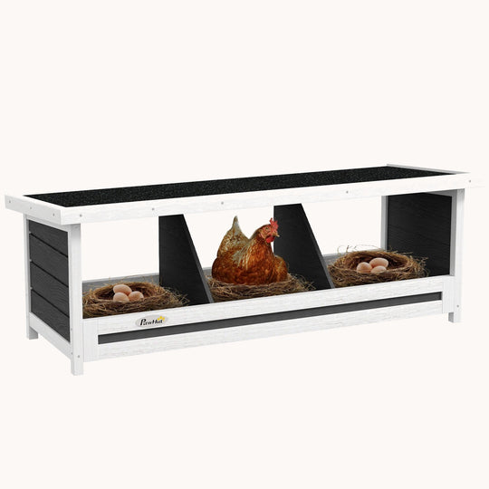 3-Hole Wooden Nesting Box with Asphalt Roof, Fits Up to 3 Hens, Gray