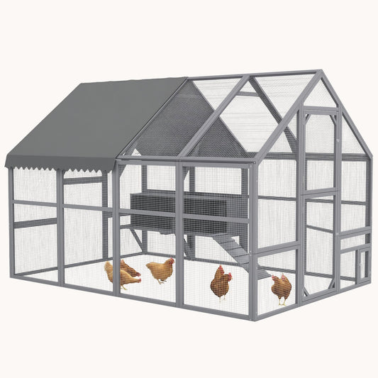 9' x 6' x 6' Spacious Outdoor Chicken Run with Weather Cover Grey