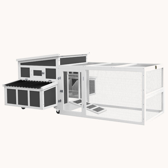 Wooden Chicken Coop with Nest Box and Pull Out Tray, for 6 Chickens, Dark Gray