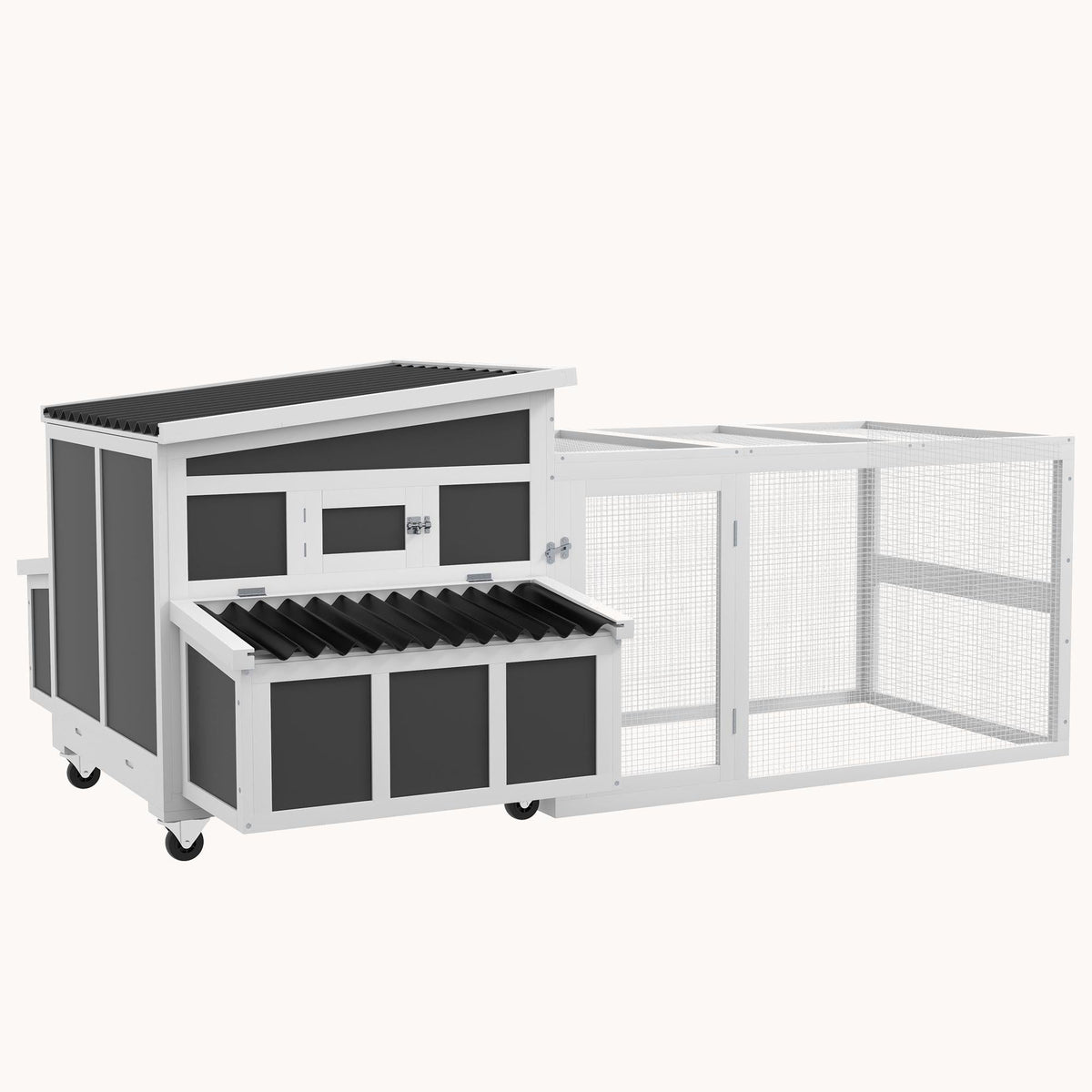 Wooden Chicken Coop with Nest Box and Pull Out Tray, for 6 Chickens, Dark Gray