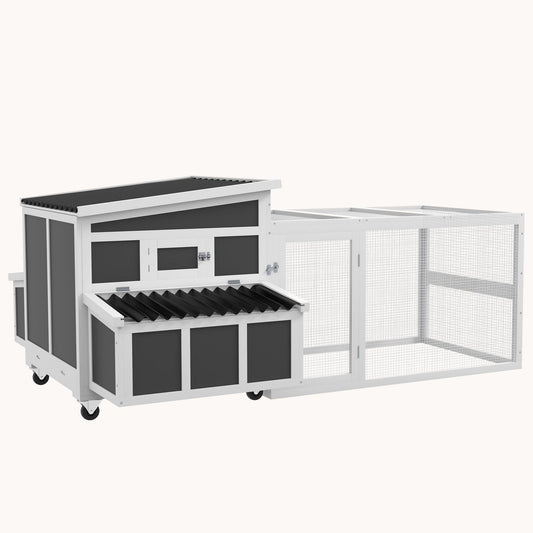 Wooden Chicken Coop with Nest Box and Pull Out Tray, for 6 Chickens, Dark Gray