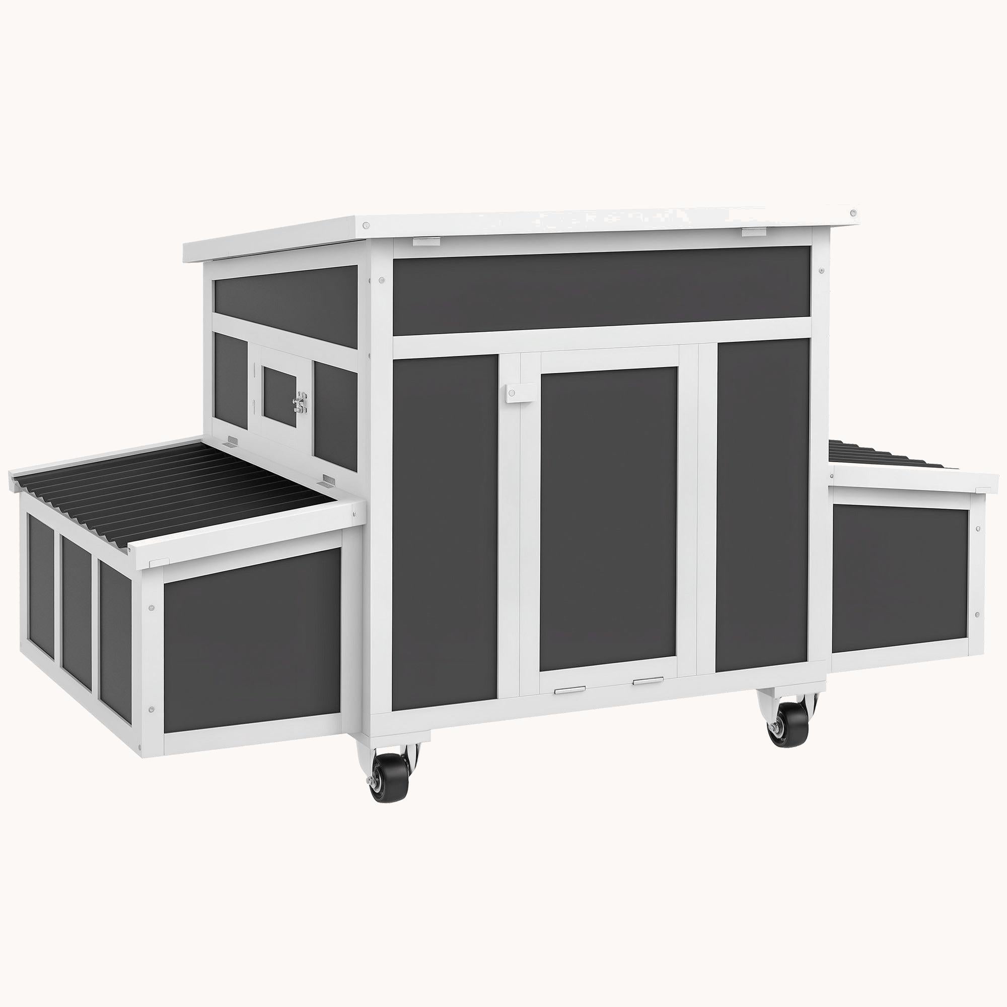 Mobile Chicken Coop with 2 Nesting Boxes, Tray & Wheels, Dark Grey