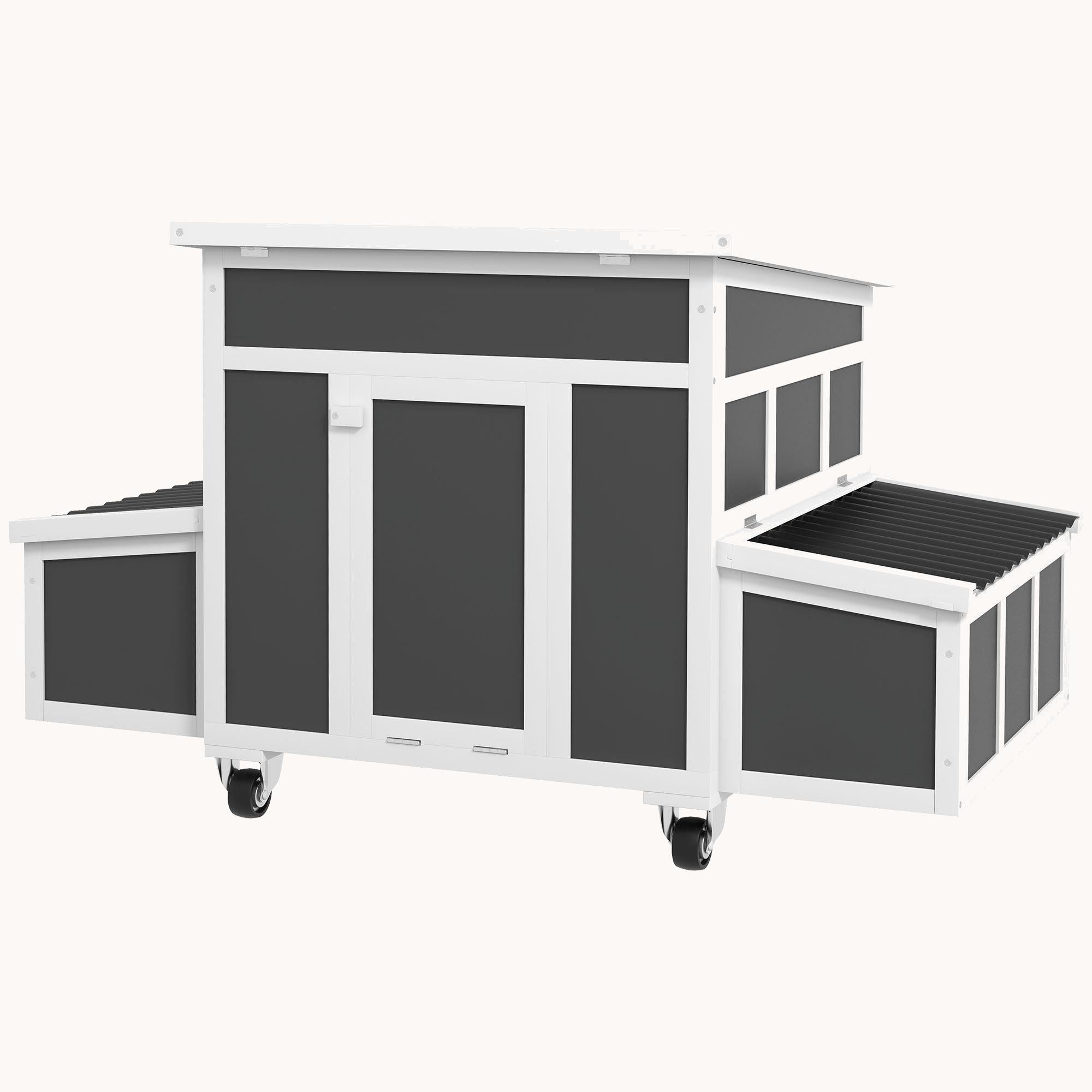 Mobile Chicken Coop with 2 Nesting Boxes, Tray & Wheels, Dark Grey