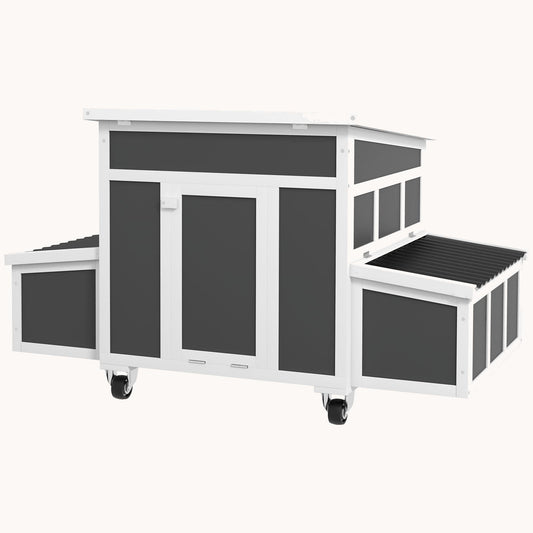 Mobile Chicken Coop with 2 Nesting Boxes, Tray & Wheels, Dark Grey