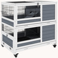 Load image into Gallery viewer, 35.5" Wooden Rabbit Hutch with Wheels, 2-Tier Cage, Removable Tray & Ramp, Gray
