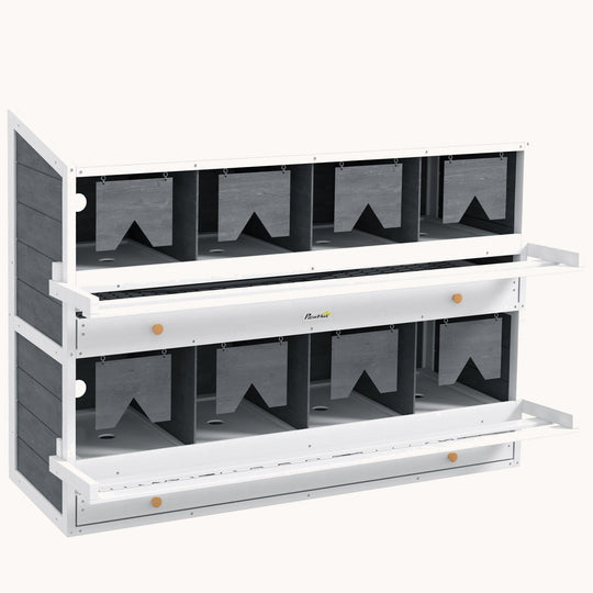 8-Compartment Wooden Nesting Box with 2 Egg Collection Trays, 4 Perches, for 16 - 32 Hens, Gray