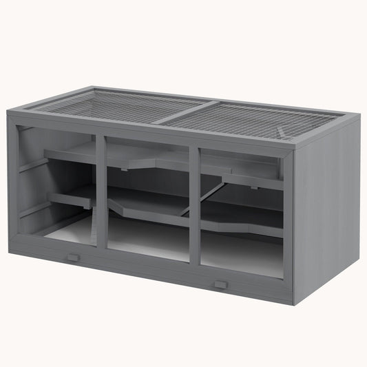 Wooden Hamster Cage with Opening Roof, Ramp & Hideout, Gray