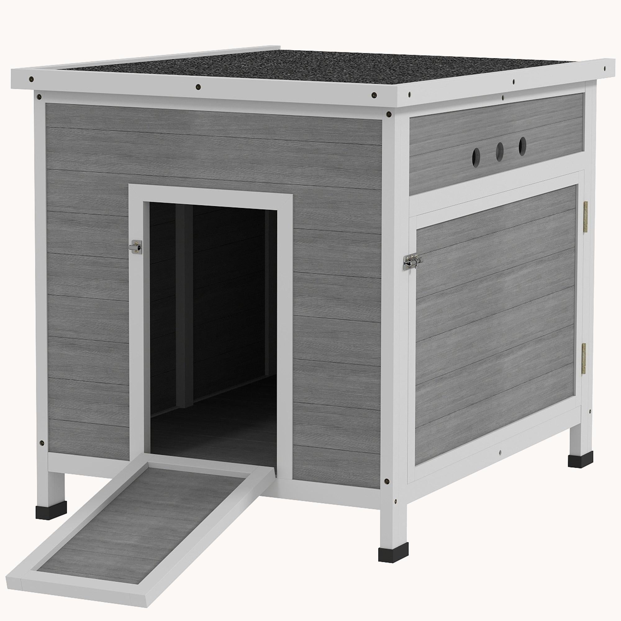 Wooden Rabbit Hutch with Openable Roof Outdoor Duck Coop Gray