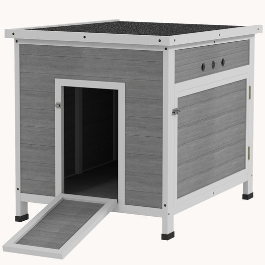 Wooden Rabbit Hutch with Openable Roof Outdoor Duck Coop Gray