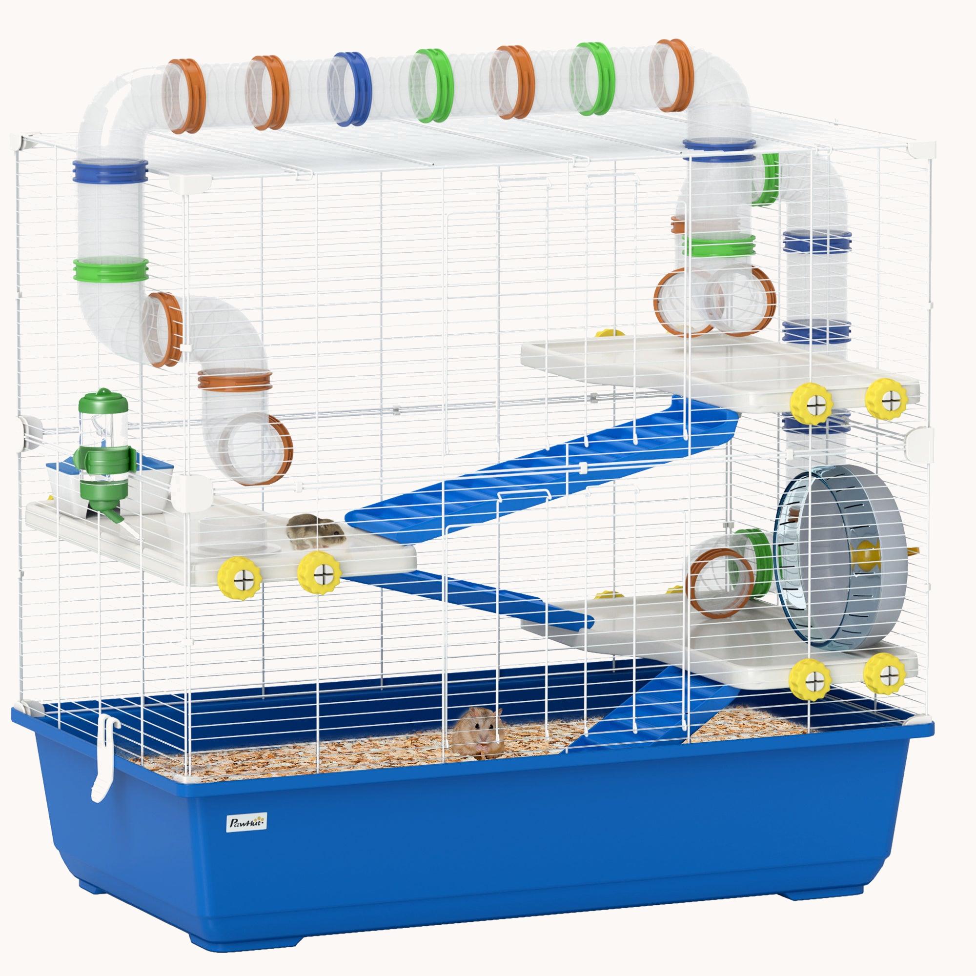 4-Tier Hamster Cage with Tunnel System, Exercise Wheel, Hideout, 30.7"x17.7"x28.7", Blue