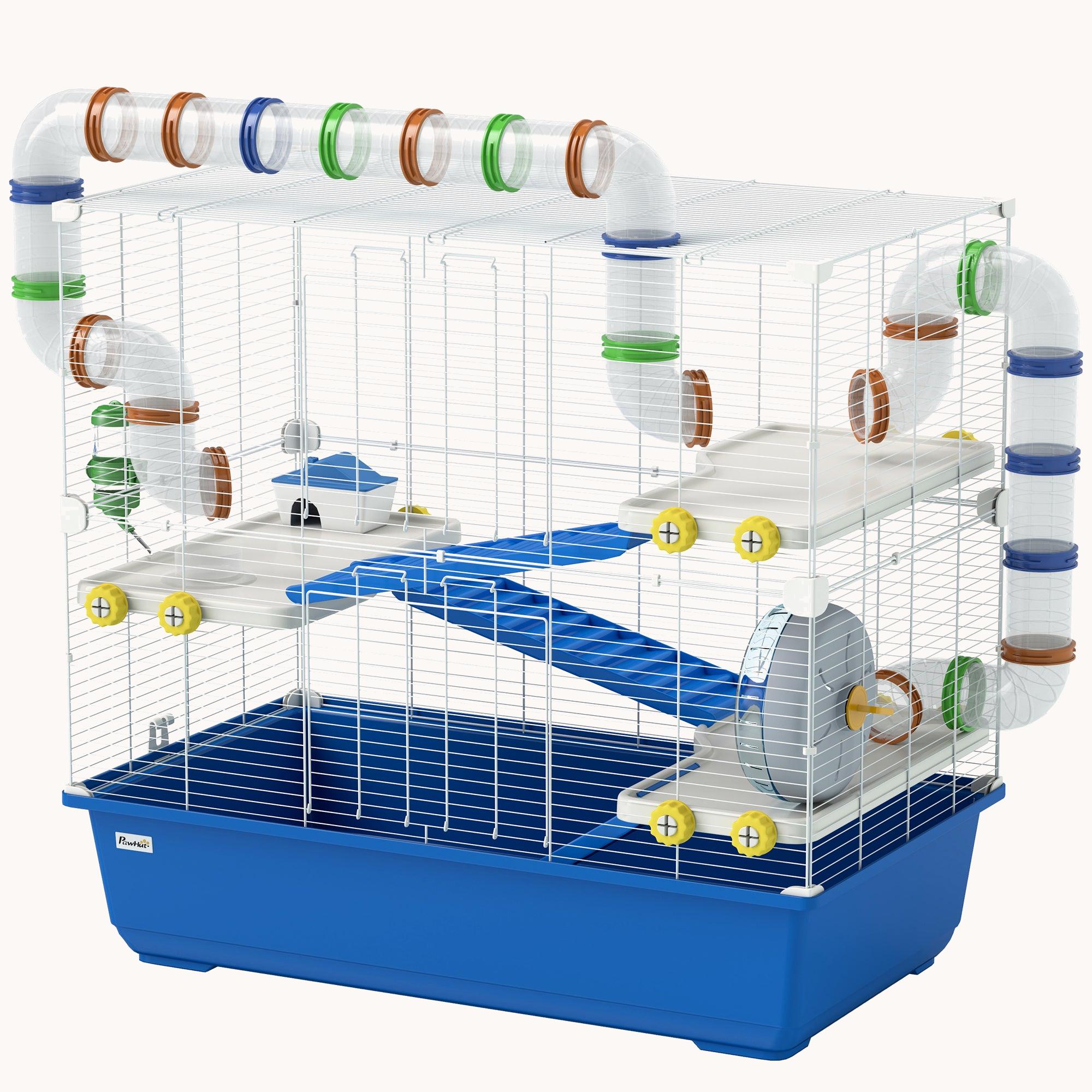 4-Tier Hamster Cage with Tunnel System, Exercise Wheel, Hideout, 30.7"x17.7"x28.7", Blue