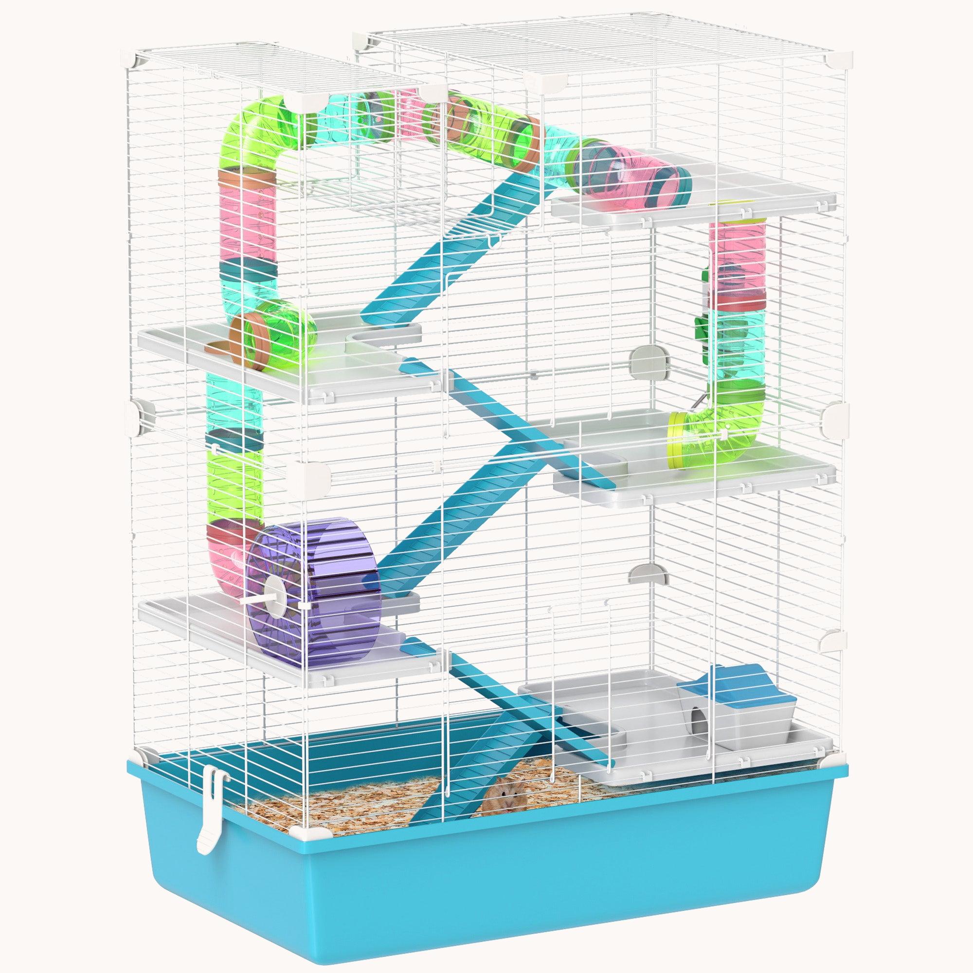 6-Tier Explorer Hamster Cage with Tubes & Custom Accessories Light Blue