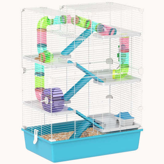 6-Tier Explorer Hamster Cage with Tubes & Custom Accessories Light Blue