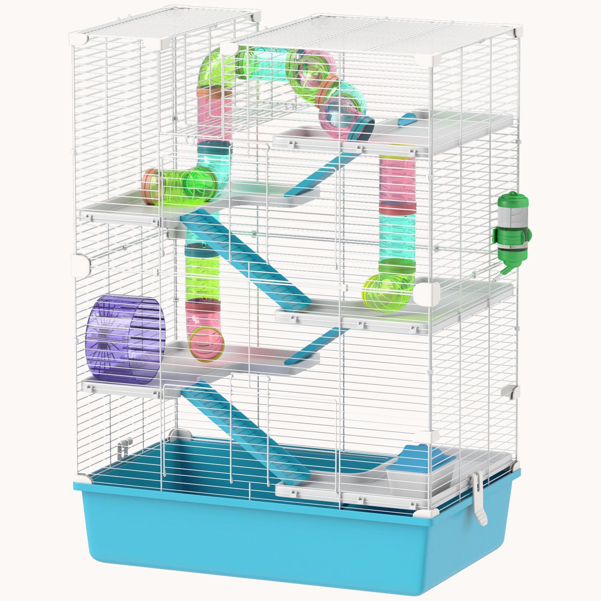 6-Tier Explorer Hamster Cage with Tubes & Custom Accessories Light Blue