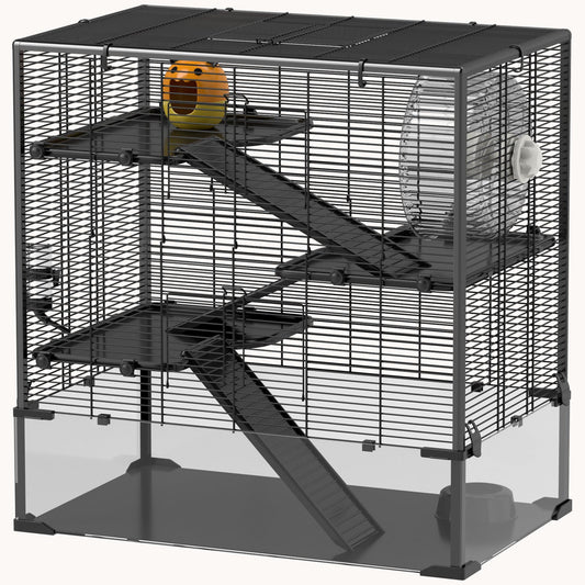 Hamster Cage with 4 Tiers, Deep Tempered Glass Bottom, 31"x19"x31.5", Black
