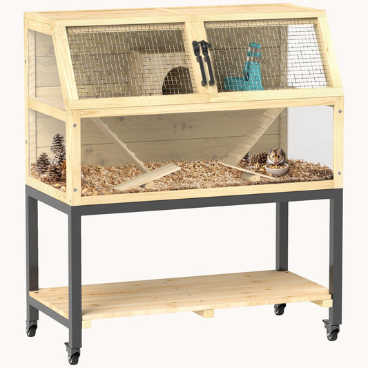 Two-Tier Hamster & Gerbil Habitat with Storage & Mobility 34"L x 17"W x 40"H