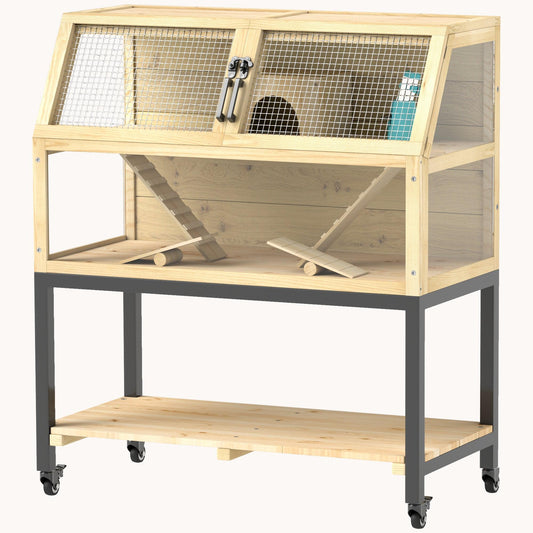 Two-Tier Hamster & Gerbil Habitat with Storage & Mobility 34"L x 17"W x 40"H