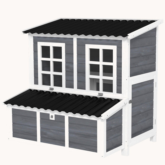 Chicken Coop with Nesting Box, Pull-Out Tray & Waterproof Roof, Light Grey