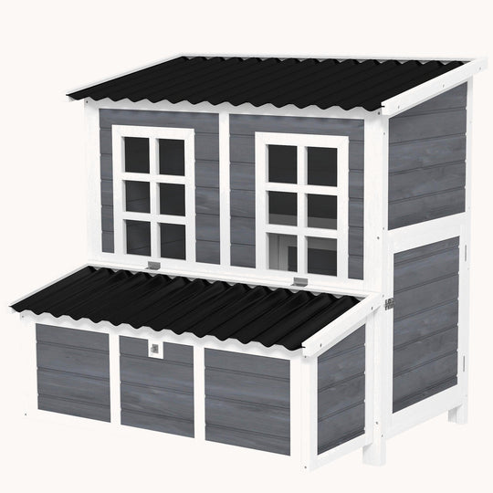 Chicken Coop with Nesting Box, Pull-Out Tray & Waterproof Roof, Light Grey