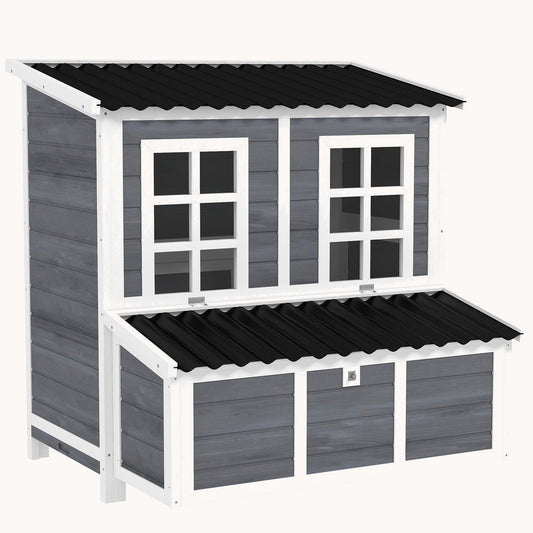 Chicken Coop with Nesting Box, Pull-Out Tray & Waterproof Roof, Light Grey