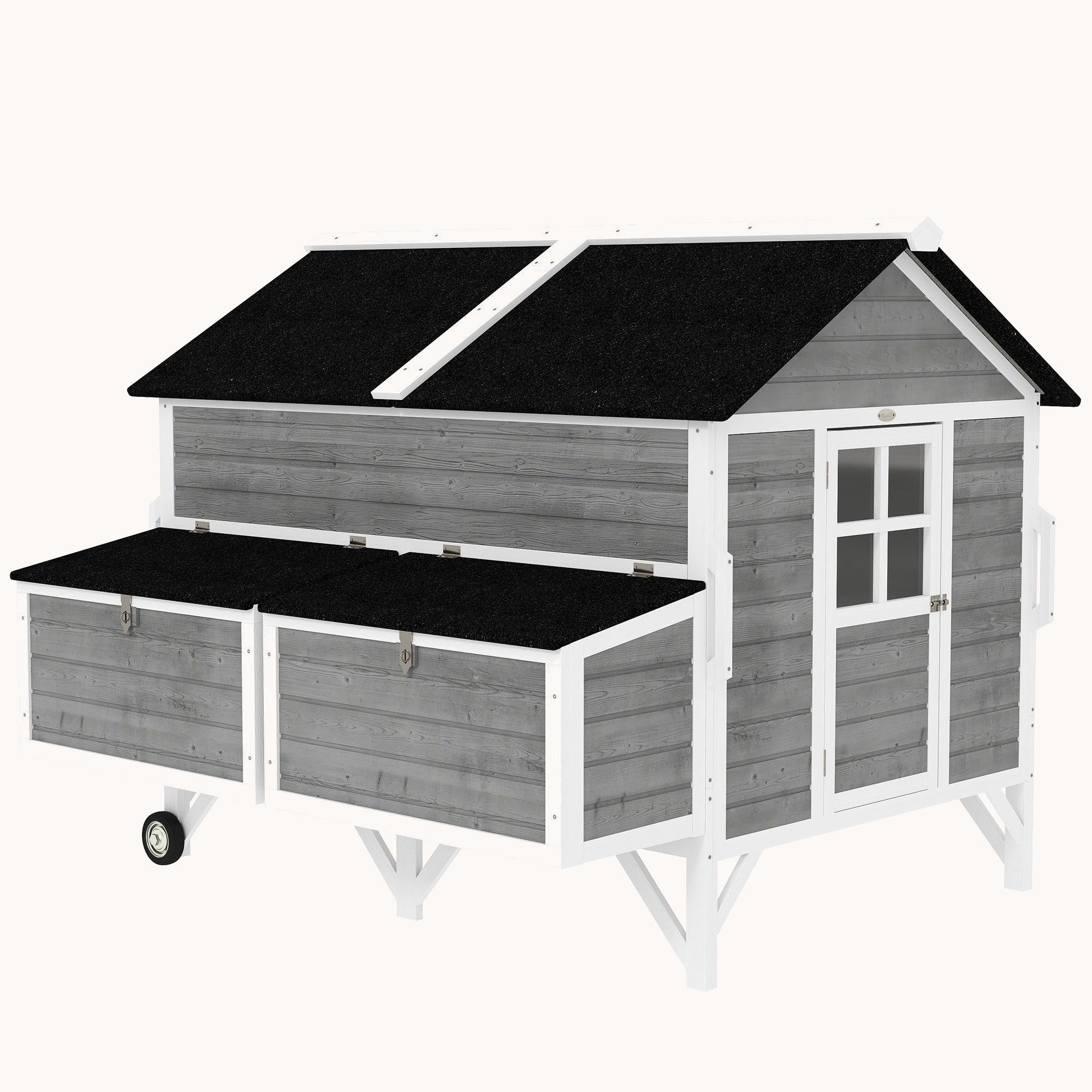 Mobile Chicken Coop with 2 Nesting Boxes, 2 Trays & Wheels, Grey