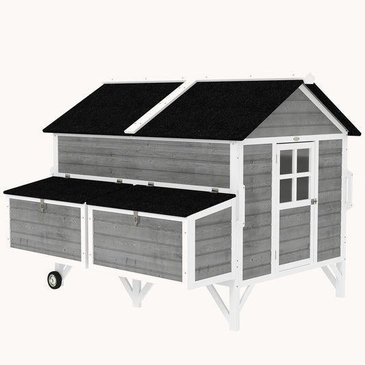 Mobile Chicken Coop with 2 Nesting Boxes, 2 Trays & Wheels, Grey