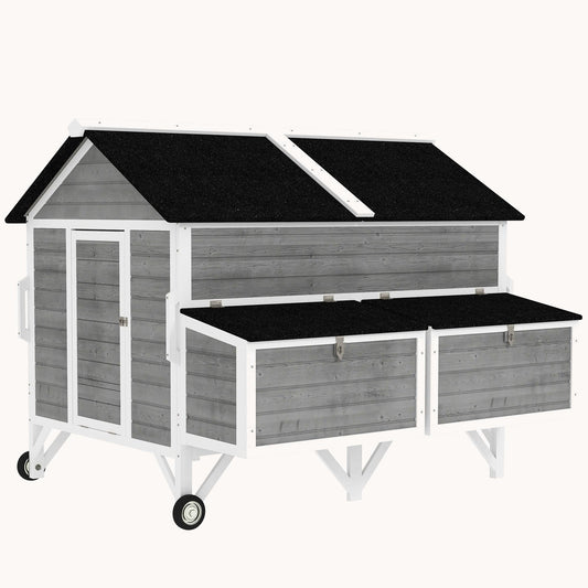Mobile Chicken Coop with 2 Nesting Boxes, 2 Trays & Wheels, Grey