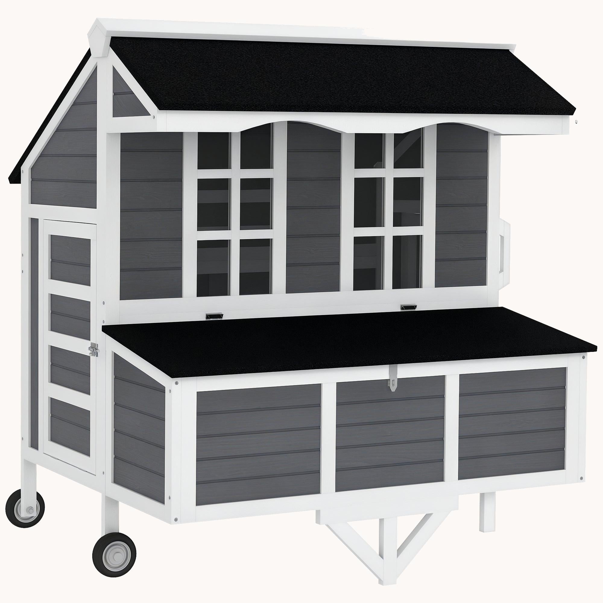 Mobile Chicken Coop with Nesting Box, Tray, Wheels & Perches, Grey