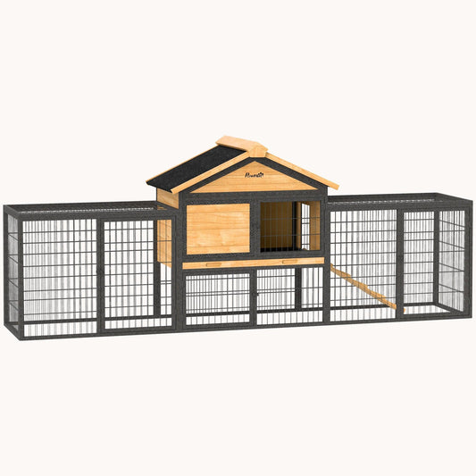 85" Wooden Rabbit Hutch with Steel Run Yellow
