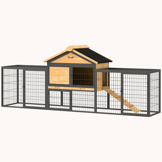 85" Wooden Rabbit Hutch with Steel Run Yellow