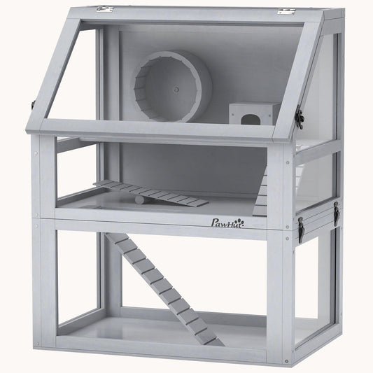 Wooden 3-Tier Hamster Cage with Detachable Bottom Wheel & Ramps 24 x 16 x 29.5in
