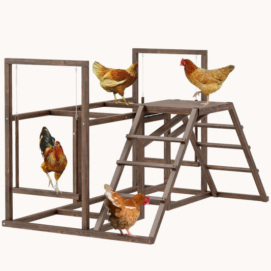 Wooden Chicken Play Set, Coop Accessory with Perches, Swings, for 4-6 Chickens, Coffee