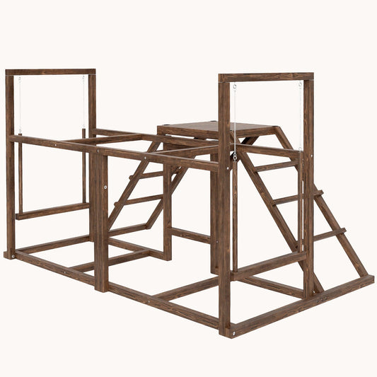 Wooden Chicken Play Set, Coop Accessory with Perches, Swings, for 4-6 Chickens, Coffee