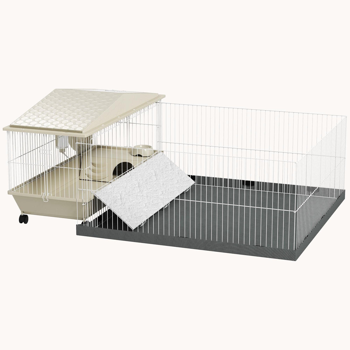 Guinea Pig Cage with Waterproof Pad, Hay Feeder, Wheels, Food Dish & Water Bottle