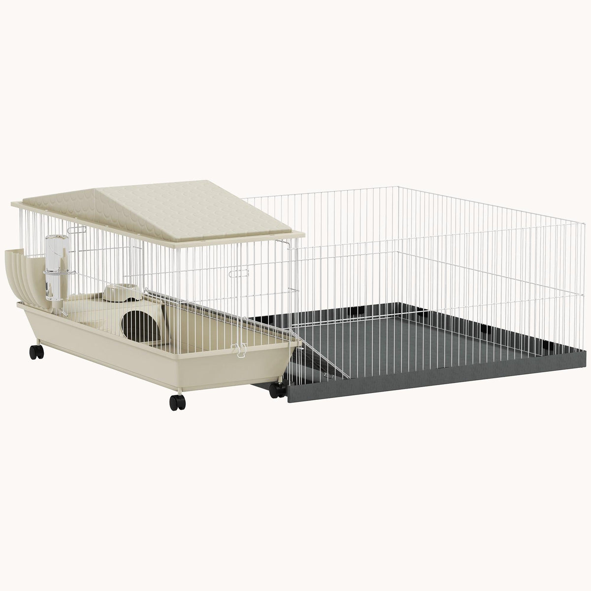 Guinea Pig Cage with Waterproof Pad, Hay Feeder, Wheels, Food Dish & Water Bottle