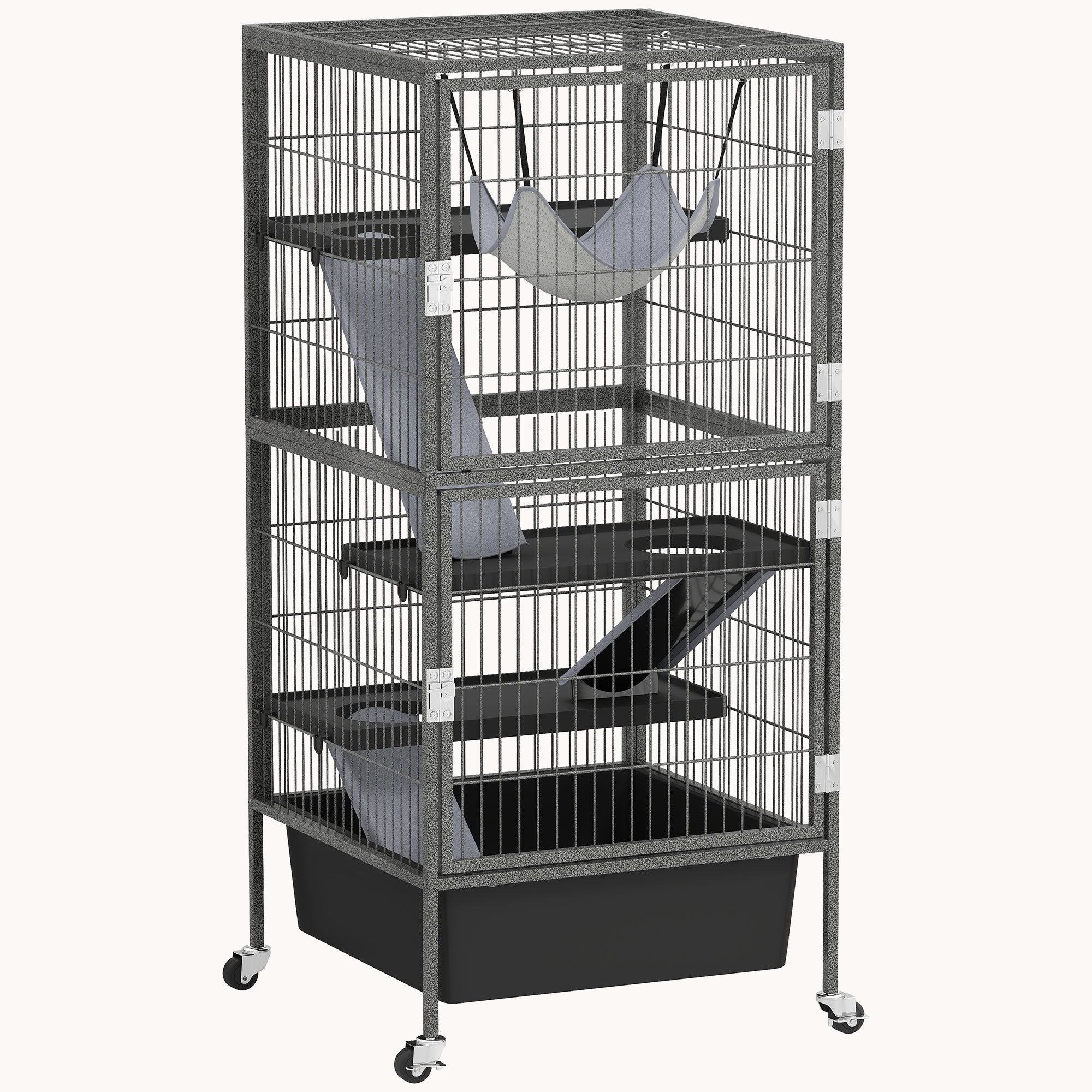 45" Spacious 4-Tier Rolling Cage for Small Pets with 6 Inch Deep Slide-Out Tray