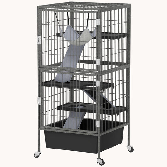 45" Spacious 4-Tier Rolling Cage for Small Pets with 6 Inch Deep Slide-Out Tray