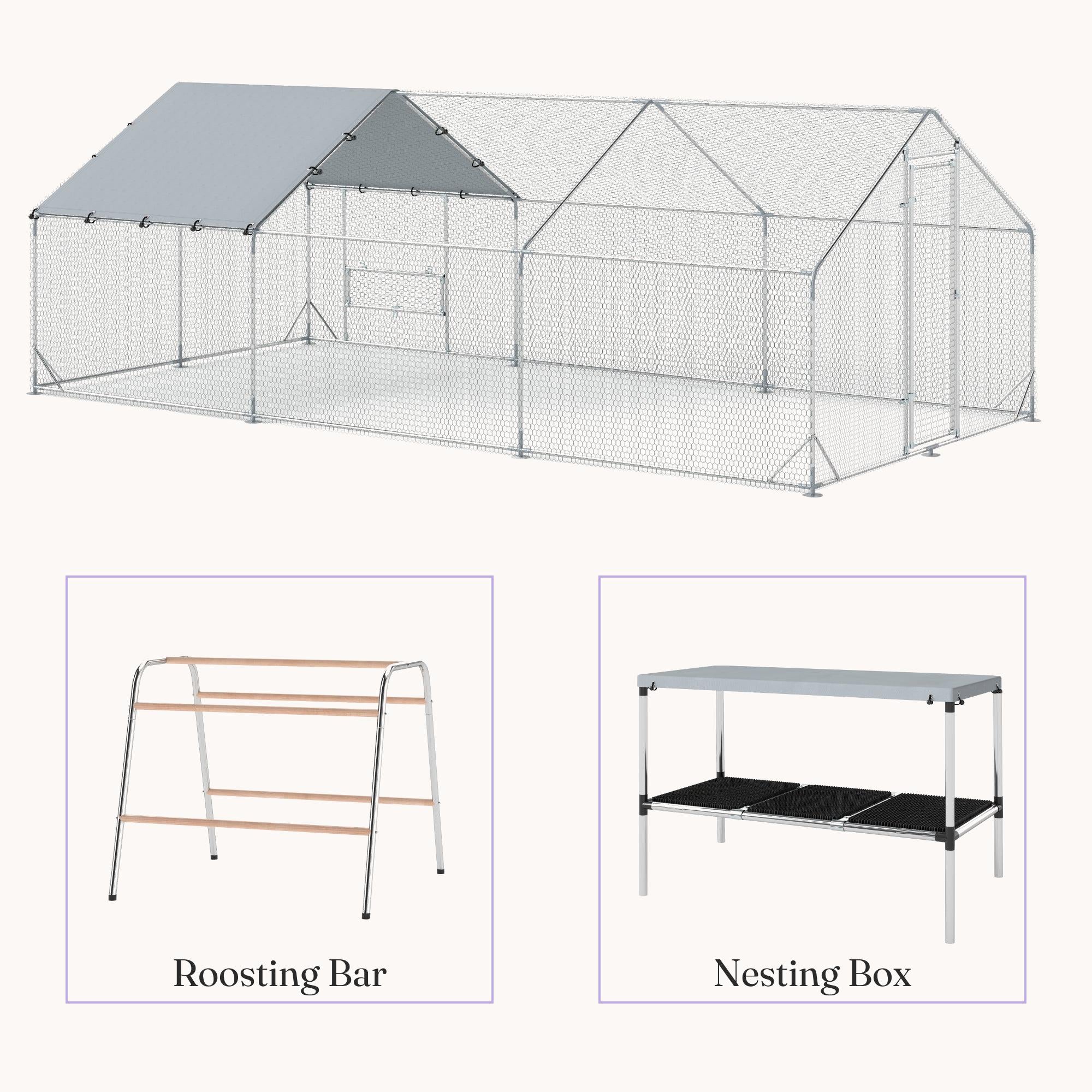 9.8' x 19.7' x 6.4' Metal Chicken Coop with Nesting Box, Roosting Bar, for 18-24 Poultries