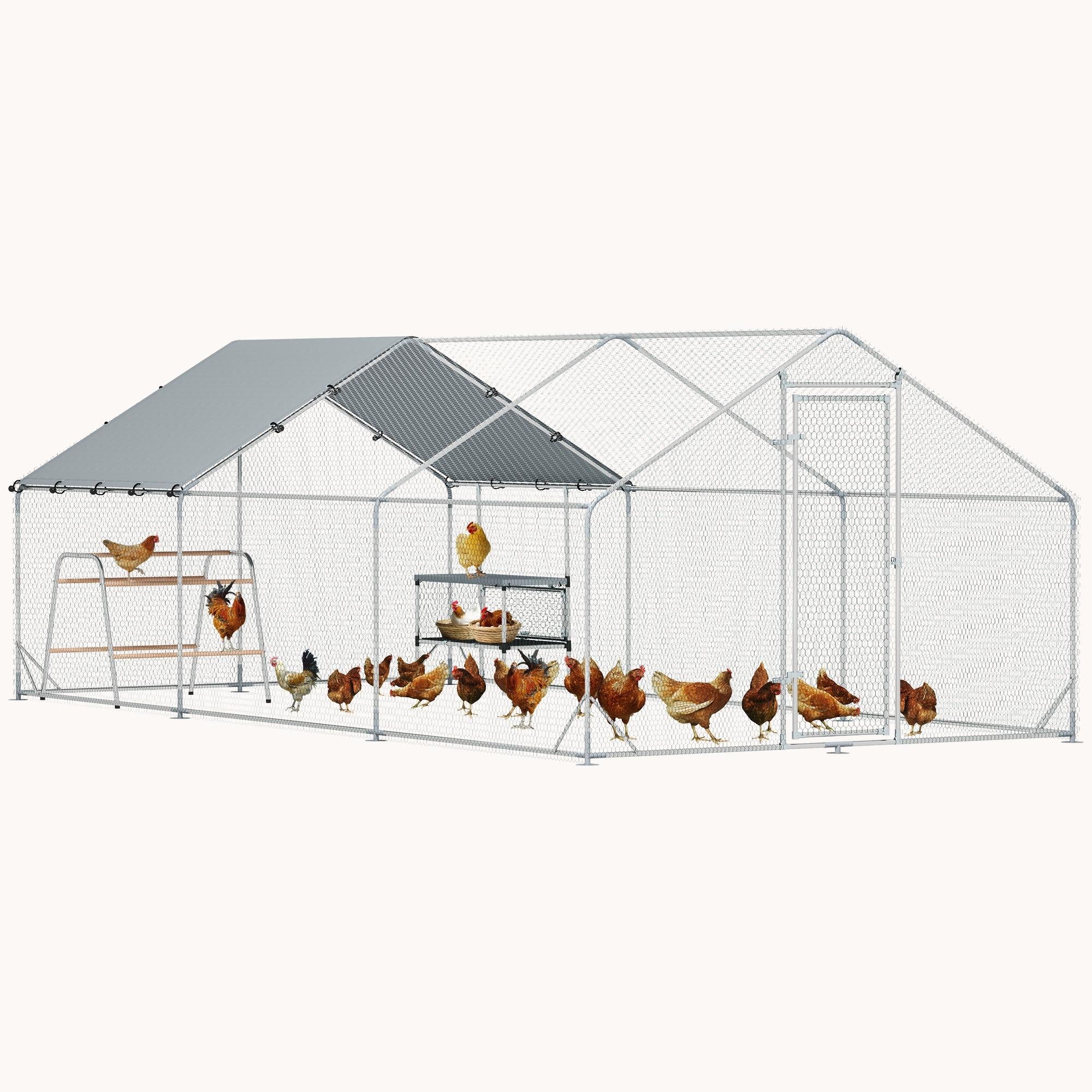 9.8' x 19.7' x 6.4' Metal Chicken Coop with Nesting Box, Roosting Bar, for 18-24 Poultries