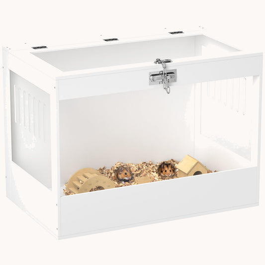 Hamster Cage with Lock Acrylic Habitat for Dwarf Hamsters 31.5" x 20" x 23" White