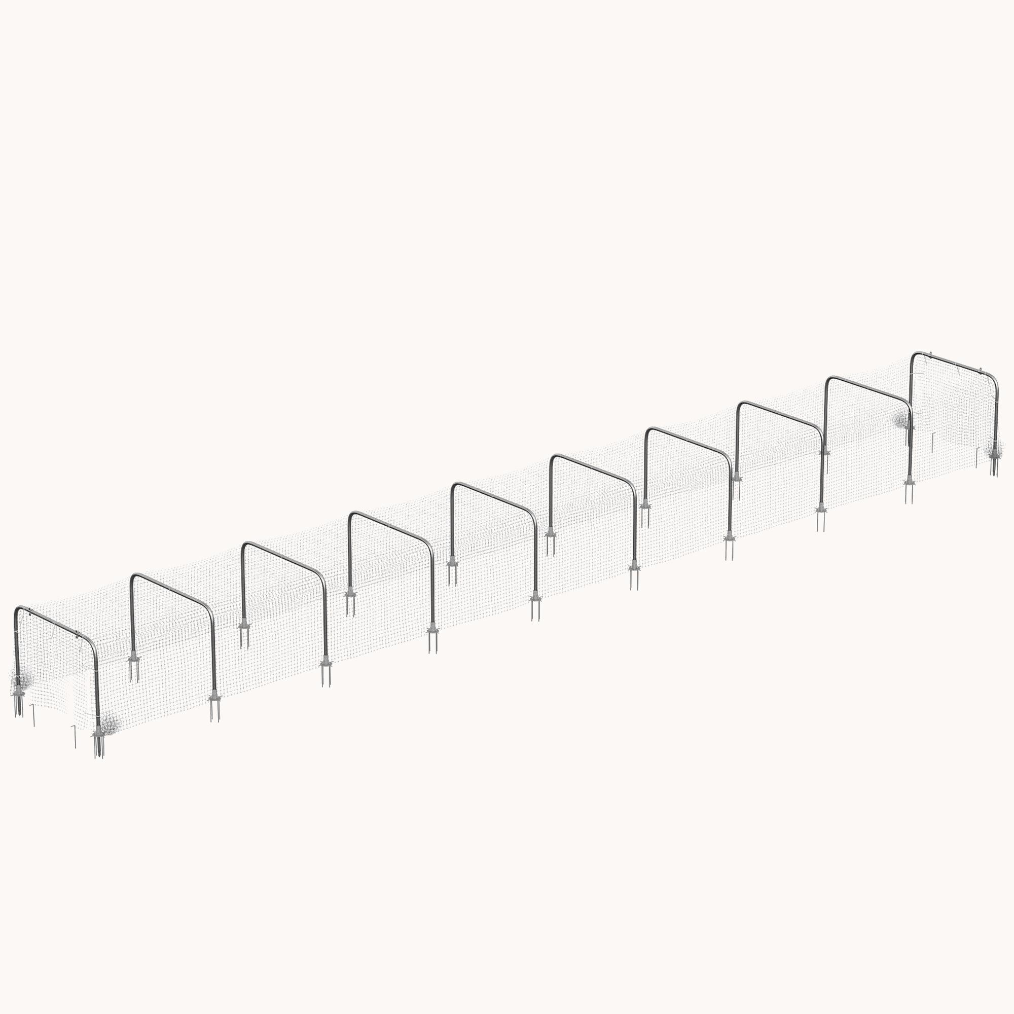 Extra Long Chicken Run 354" x 39" Galvanized with Nylon Netting 10-arch Silver