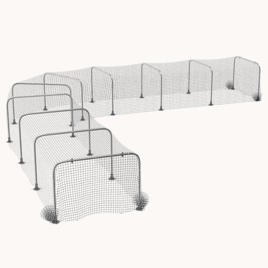 Extra Long Chicken Run 354" x 39" Galvanized with Nylon Netting 10-arch Silver