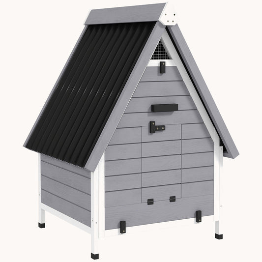 All-Weather Fir Wood Coop with Ramp for 1-2 Hens Grey