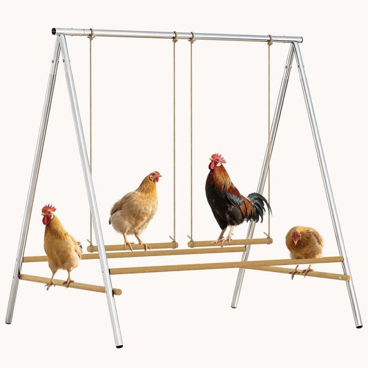 Chicken Perch with 2 Adjustable Swings & Bars for Coops Silver