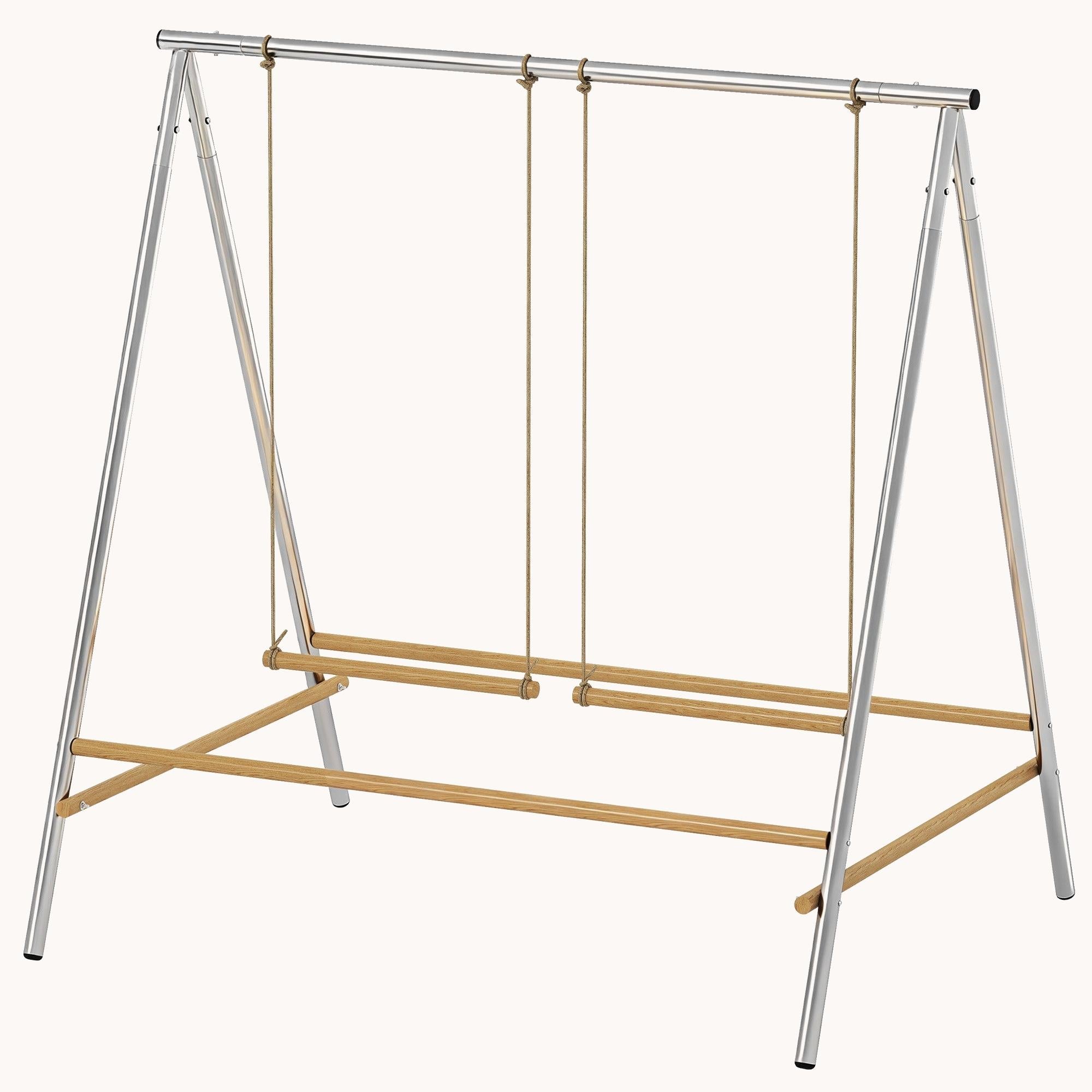 Chicken Perch with 2 Adjustable Swings & Bars for Coops Silver
