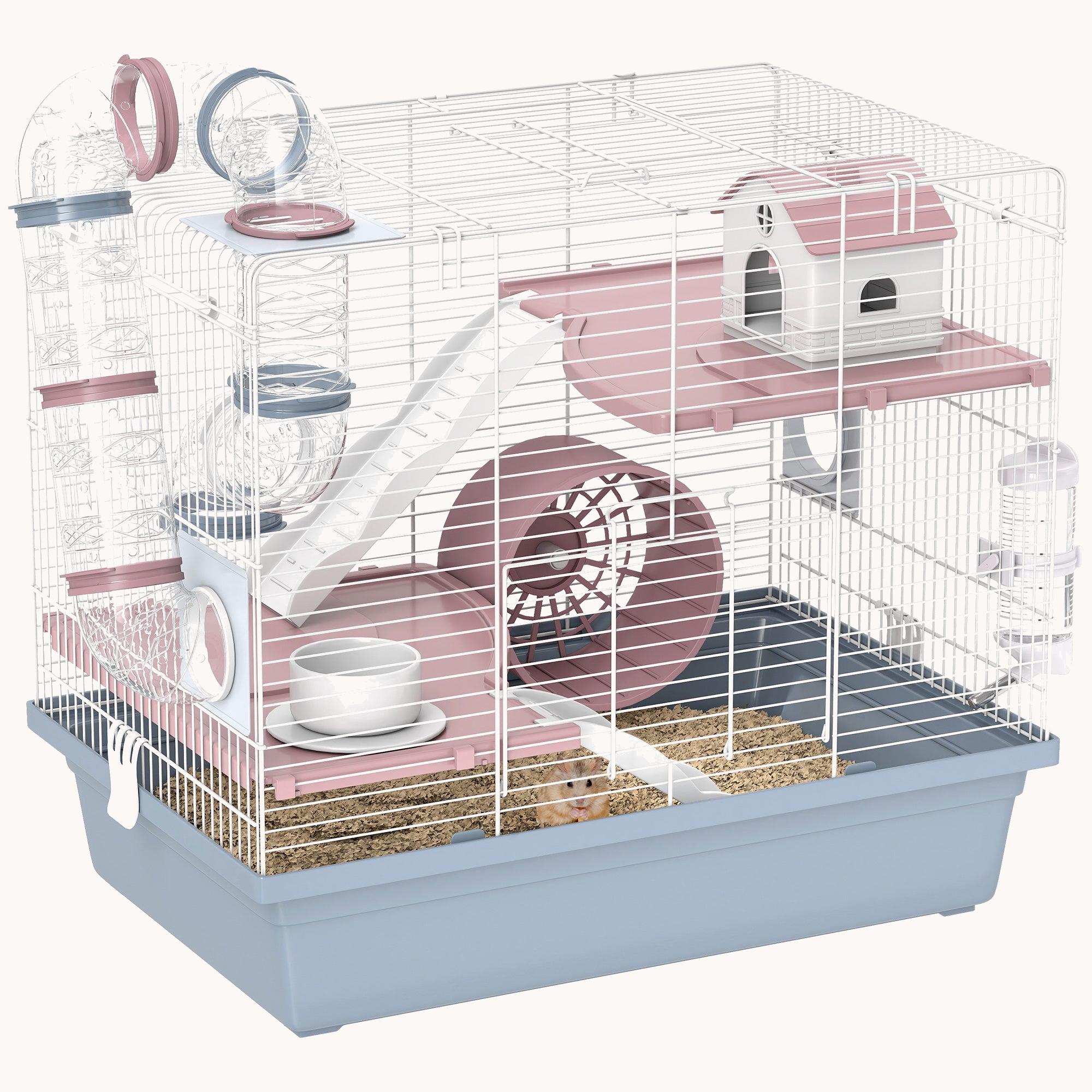 3-Tier Hamster Cage with Tunnels Wheel for Dwarf Hamsters Blue
