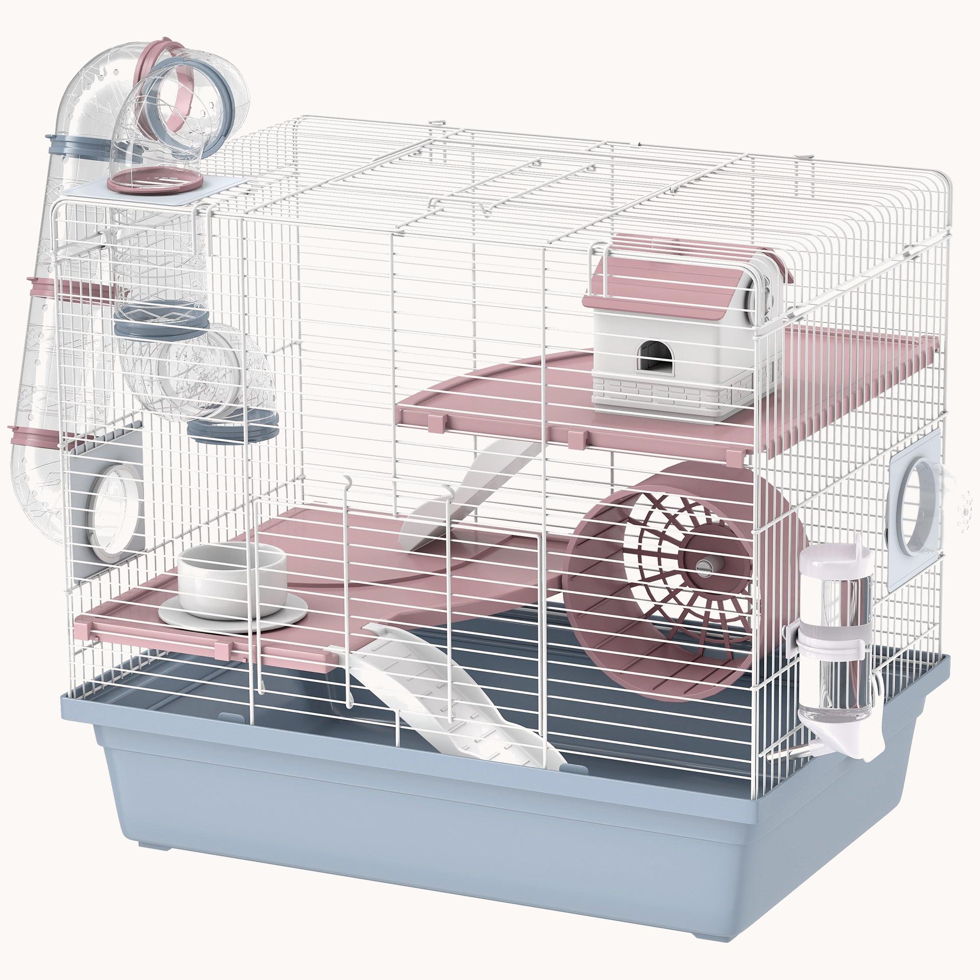 3-Tier Hamster Cage with Tunnels Wheel for Dwarf Hamsters Blue