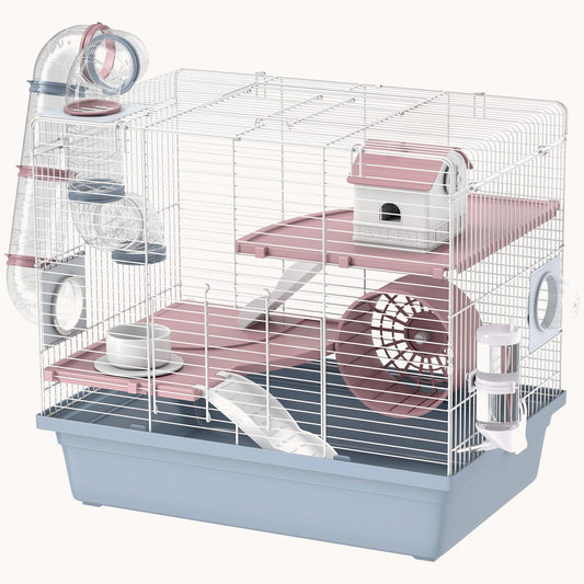 3-Tier Hamster Cage with Tunnels Wheel for Dwarf Hamsters Blue